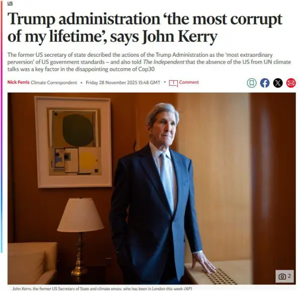 جان کری: دولت ترامپ فاسدترین 